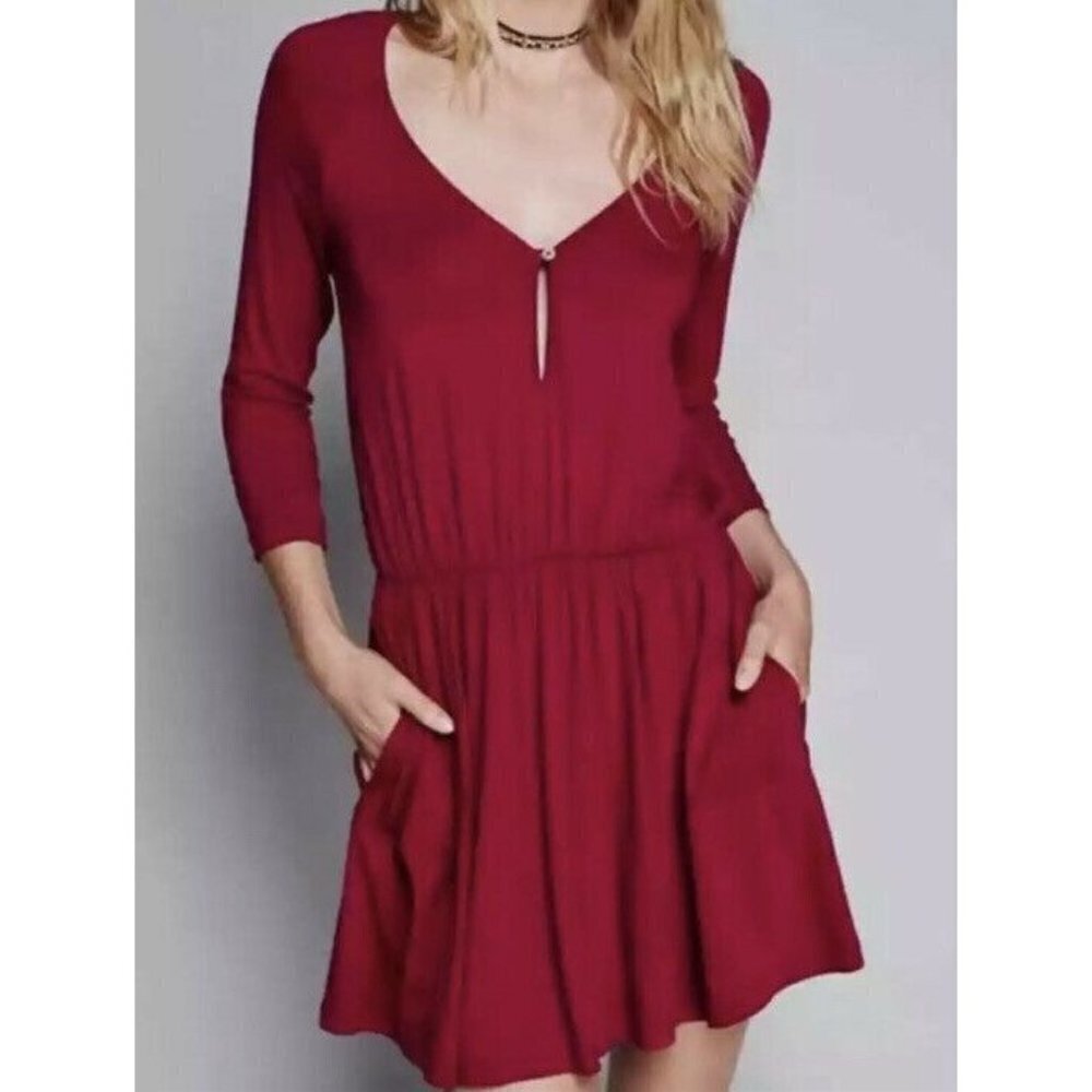 Free People FP Beach Cranberry 3/4 Sleeve Dress Swim Coverup Boho Bohemian‎